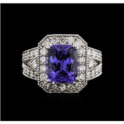 4.38ct Tanzanite and Diamond Ring - 14KT White Gold