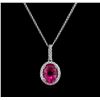 Image 2 : 2.85ct Pink Tourmaline and Diamond Pendant With Chain - 14KT White Gold