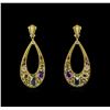 Image 1 : 21.70ctw Multi Gemstone and Diamond Earrings - 18KT Yellow Gold