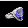 Image 2 : 13.98ct Tanzanite and Diamond Ring - 18KT White Gold