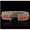 Image 3 : 14KT White Gold 24.60ctw Pink Coral and Diamond Bracelet