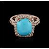 Image 1 : 14KT Rose Gold 4.13ct Turquoise and Diamond Ring