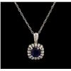Image 1 : 3.30ct Tanzanite and Diamond Pendant With Chain - 14KT White Gold