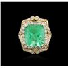 Image 1 : 14KT Yellow Gold GIA Certified 10.21ct Emerald and Diamond Ring