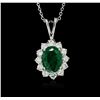Image 1 : 14KT White Gold 1.58ct Emerald and Diamond Pendant With Chain