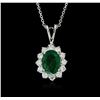 Image 2 : 14KT White Gold 1.58ct Emerald and Diamond Pendant With Chain
