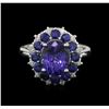 Image 1 : 3.56ct Tanzanite, Sapphire and Diamond Ring - 14KT White Gold