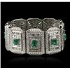 Image 1 : Platinum GIA Certified 9.37ctw Emerald and Diamond Bracelet