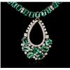 Image 2 : 14KT White Gold 29.36ctw Emerald and Diamond Necklace and Earring Suite
