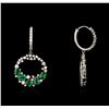 Image 4 : 14KT White Gold 29.36ctw Emerald and Diamond Necklace and Earring Suite