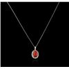 Image 2 : 14KT White Gold 4.16ct Coral and Diamond Pendant With Chain
