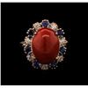Image 1 : 6.43ct Coral, Sapphire and Diamond Ring - 14KT Rose Gold