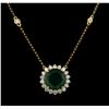 Image 1 : 3.98ct Emerald and Diamond Pendant With Chain - 18KT Yellow Gold