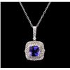 Image 1 : 5.12ct Tanzanite and Diamond Pendant With Chain - 14KT White Gold
