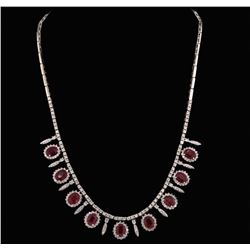 14KT White Gold GIA Certified 12.20ctw Ruby and Diamond Necklace