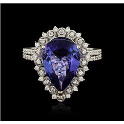 14KT White Gold GIA Certified 5.07ct Tanzanite and Diamond Ring