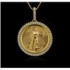 Image 2 : 14KT Yellow Gold 1.09ctw Diamond Coin Pendant With Chain
