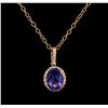 Image 1 : 2.95ct Tanzanite and Diamond Pendant With Chain - 14KT Rose Gold