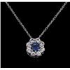 Image 2 : 1.20ctw Blue and White Sapphire Pendant With Chain - 14KT White Gold