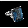 Image 2 : 26.10ct Blue Topaz and Diamond Ring - 14KT White Gold