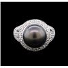 Image 1 : 11.7MM Tahitian Pearl and Diamond Ring - 18KT White Gold