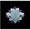 Image 1 : 14KT White Gold 4.43ct Aquamarine, Sapphire and Diamond Ring