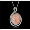 Image 1 : 14KT White Gold 15.77ct Coral and Diamond Pendant With Chain