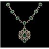 Image 2 : 14KT White Gold 6.04ctw Emerald and Diamond Necklace