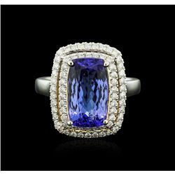 14KT Two-Tone Gold 8.08ct Tanzanite and Diamond Ring