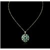 Image 2 : 14KT Yellow Gold 7.97ctw Emerald and Diamond Pendant With Chain
