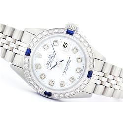 Rolex Stainless Steel Diamond and Sapphire DateJust Ladies Watch