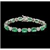 Image 1 : 14KT White Gold 9.10ctw Emerald and Diamond Bracelet