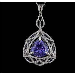 14KT White Gold 5.64ct Tanzanite and Diamond Pendant With Chain