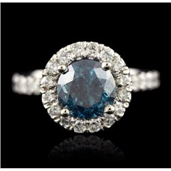 14KT Gold 2.34ct I-2 / Very Greenish Blue & White Diamond Ring