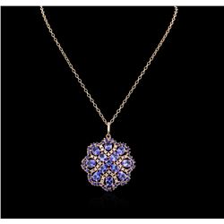 15.60ctw Tanzanite, Sapphire and Diamond Pendant With Chain - 14KT Rose Gold