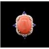 Image 1 : 10.71ct Pink Coral, Blue Sapphire, and Diamond Ring - 14KT Rose Gold