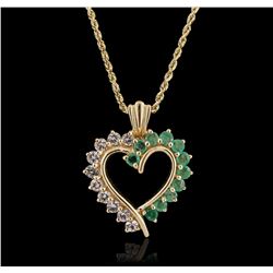 14KT Yellow Gold 1.00ctw White Topaz and Emerald Pendant With Chain