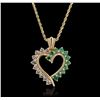 Image 1 : 14KT Yellow Gold 1.00ctw White Topaz and Emerald Pendant With Chain