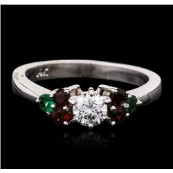 14KT White Gold 0.40ct Diamond, Garnet and Emerald Ring