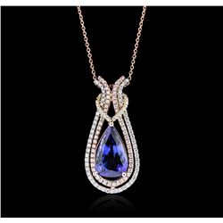 14KT Two-Tone Gold 6.58ct Tanzanite and Diamond Pendant With Chain