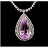 Image 1 : 14KT White Gold 80.08ct Kunzite and Diamond Pendant With Chain