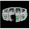 Image 3 : 14KT White Gold 12.42ctw Emerald and Diamond Bracelet