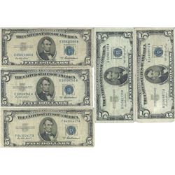 1934 $5 Silver Certificate Currency Lot of 5