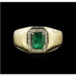 1.36ct Emerald and Diamond Ring - 14KT Yellow Gold