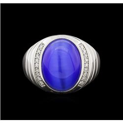 8.25ct Blue Tiger Eye and Diamond Ring - 14KT White Gold