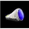 Image 2 : 8.25ct Blue Tiger Eye and Diamond Ring - 14KT White Gold
