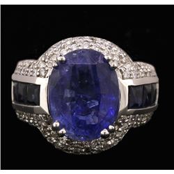 14KT White Gold GIA Certified 11.29ctw Sapphire and Diamond Ring