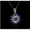 Image 2 : 14KT White Gold 3.24ct Aquamarine, Sapphire and Diamond Pendant With Chain