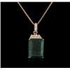 Image 1 : 14KT Rose Gold 18.78ct Emerald and Diamond Pendant With Chain