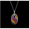 Image 2 : 5.22ctw Multi Sapphire and Diamond Pendant With Chain - 14KT White Gold